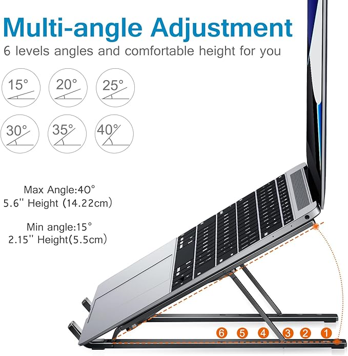 ivoler Laptop Stand, Laptop Holder Riser Computer Tablet Stand, 6 Angles Adjustable Aluminum Ergonomic Foldable Portable Desktop Holder Compatible with 10 - 15.6” MacBook,iPad, HP, Dell, Lenovo Black | Stands - TrueDesk