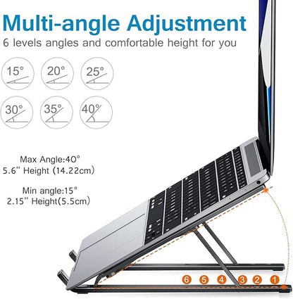 ivoler Laptop Stand, Laptop Holder Riser Computer Tablet Stand, 6 Angles Adjustable Aluminum Ergonomic Foldable Portable Desktop Holder Compatible with 10 - 15.6” MacBook,iPad, HP, Dell, Lenovo Black | Stands - TrueDesk