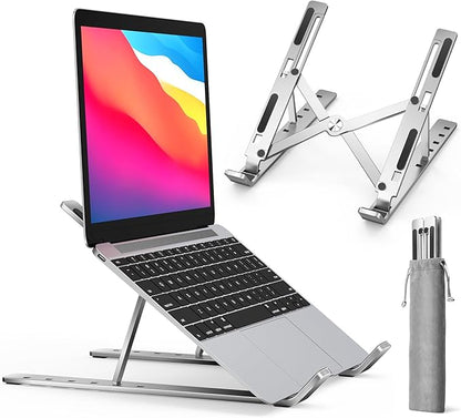 ivoler Laptop Stand, Laptop Holder Riser Computer Tablet Stand, 6 Angles Adjustable Aluminum Ergonomic Foldable Portable Desktop Holder Compatible with 10 - 15.6” MacBook,iPad, HP, Dell, Lenovo Silver | Stands - TrueDesk