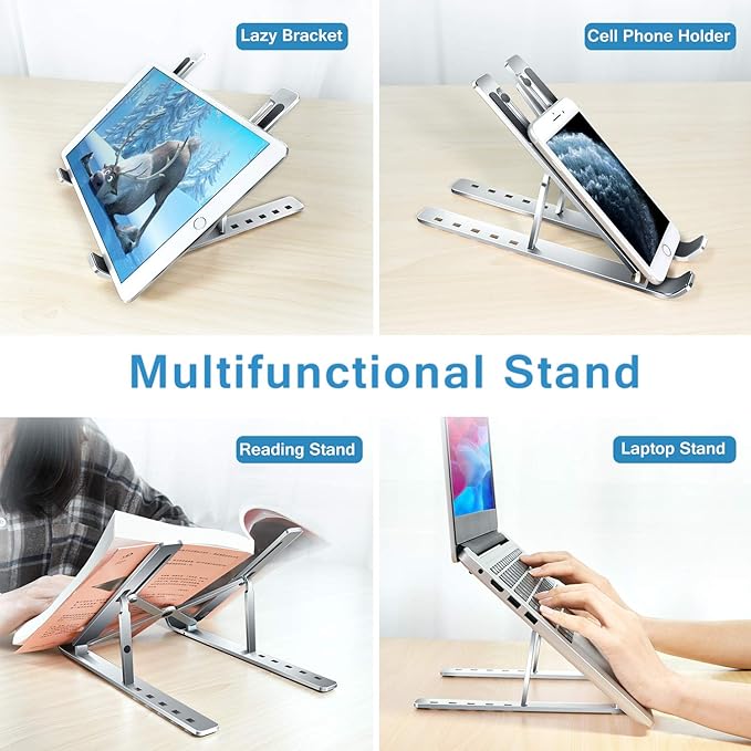 ivoler Laptop Stand, Laptop Holder Riser Computer Tablet Stand, 6 Angles Adjustable Aluminum Ergonomic Foldable Portable Desktop Holder Compatible with 10 - 15.6” MacBook,iPad, HP, Dell, Lenovo Silver | Stands - TrueDesk