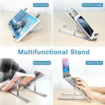 ivoler Laptop Stand, Laptop Holder Riser Computer Tablet Stand, 6 Angles Adjustable Aluminum Ergonomic Foldable Portable Desktop Holder Compatible with 10 - 15.6” MacBook,iPad, HP, Dell, Lenovo Silver | Stands - TrueDesk