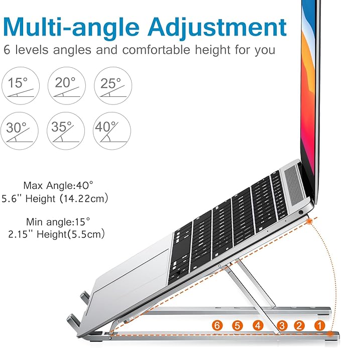 ivoler Laptop Stand, Laptop Holder Riser Computer Tablet Stand, 6 Angles Adjustable Aluminum Ergonomic Foldable Portable Desktop Holder Compatible with 10 - 15.6” MacBook,iPad, HP, Dell, Lenovo Silver | Stands - TrueDesk