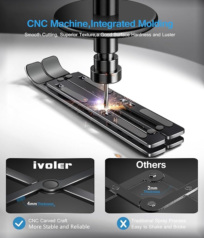 ivoler Laptop Stand, Laptop Holder Riser Computer Tablet Stand, 6 Angles Adjustable Aluminum Ergonomic Foldable Portable Desktop Holder Compatible with 10 - 15.6” MacBook,iPad, HP, Dell, Lenovo Black | Stands - TrueDesk