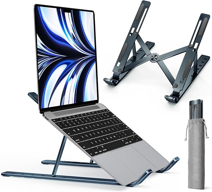 ivoler Laptop Stand, Laptop Holder Riser Computer Tablet Stand, 6 Angles Adjustable Aluminum Ergonomic Foldable Portable Desktop Holder Compatible with MacBook,iPad 10 - 15.6” Midnight Blue | Stands - TrueDesk