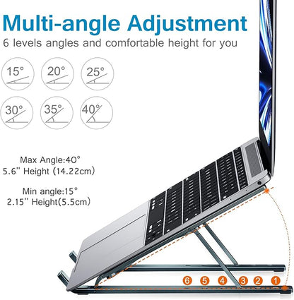 ivoler Laptop Stand, Laptop Holder Riser Computer Tablet Stand, 6 Angles Adjustable Aluminum Ergonomic Foldable Portable Desktop Holder Compatible with MacBook,iPad 10 - 15.6” Midnight Blue | Stands - TrueDesk