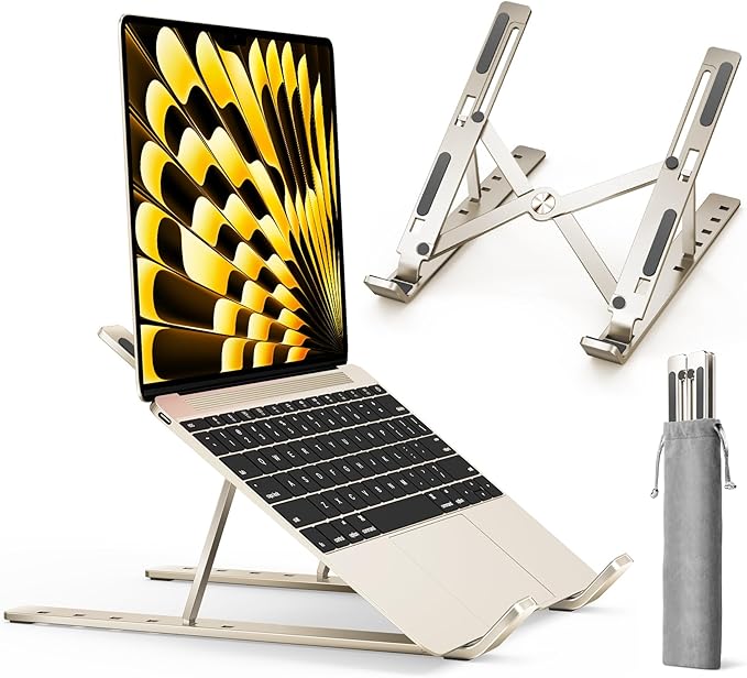 ivoler Laptop Stand, Laptop Holder Riser Computer Tablet Stand, 6 Angles Adjustable Aluminum Ergonomic Foldable Portable Desktop Holder Compatible with MacBook,iPad, HP, Dell10 - 15.6” Starlight | Stands - TrueDesk