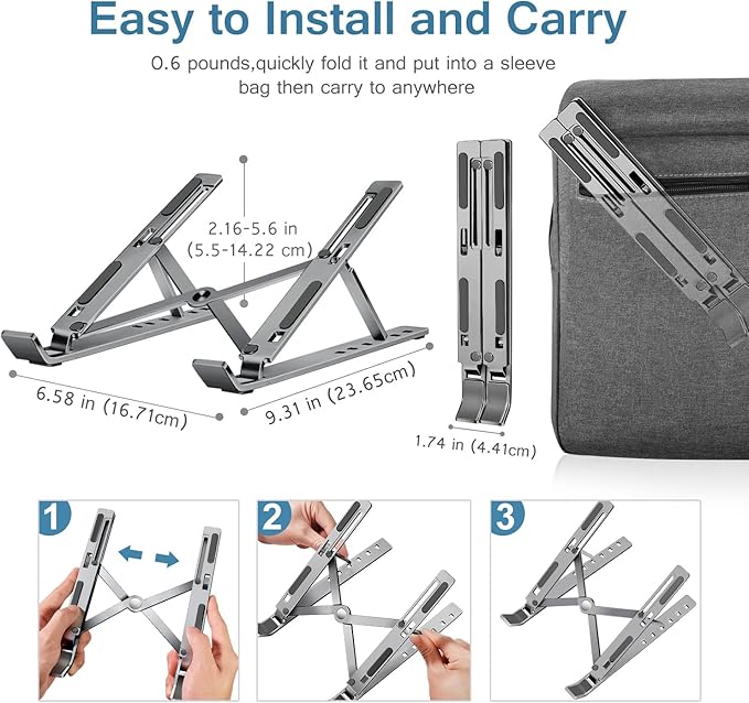 ivoler Laptop Stand, Laptop Holder Riser Computer Tablet Stand, 6 Angles Adjustable Aluminum Ergonomic Foldable Portable Desktop Holder Compatible with MacBook,iPad, HP, Dell, Lenovo 10 - 15.6” Gray | Stands - TrueDesk