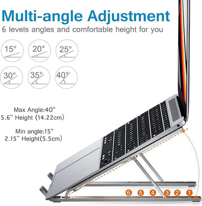 ivoler Laptop Stand, Laptop Holder Riser Computer Tablet Stand, 6 Angles Adjustable Aluminum Ergonomic Foldable Portable Desktop Holder Compatible with MacBook,iPad, HP, Dell, Lenovo 10 - 15.6” Gray | Stands - TrueDesk