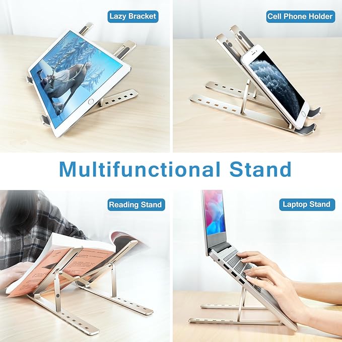 ivoler Laptop Stand, Laptop Holder Riser Computer Tablet Stand, 6 Angles Adjustable Aluminum Ergonomic Foldable Portable Desktop Holder Compatible with MacBook,iPad, HP, Dell10 - 15.6” Starlight | Stands - TrueDesk