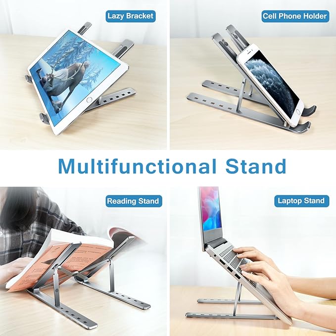 ivoler Laptop Stand, Laptop Holder Riser Computer Tablet Stand, 6 Angles Adjustable Aluminum Ergonomic Foldable Portable Desktop Holder Compatible with MacBook,iPad, HP, Dell, Lenovo 10 - 15.6” Gray | Stands - TrueDesk