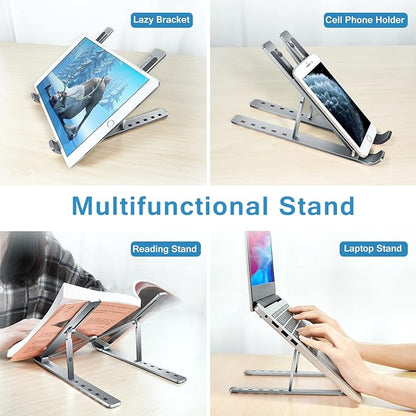 ivoler Laptop Stand, Laptop Holder Riser Computer Tablet Stand, 6 Angles Adjustable Aluminum Ergonomic Foldable Portable Desktop Holder Compatible with MacBook,iPad, HP, Dell, Lenovo 10 - 15.6” Gray | Stands - TrueDesk