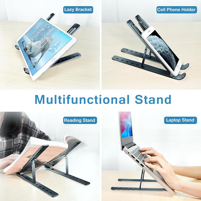 ivoler Laptop Stand, Laptop Holder Riser Computer Tablet Stand, 6 Angles Adjustable Aluminum Ergonomic Foldable Portable Desktop Holder Compatible with MacBook,iPad 10 - 15.6” Midnight Blue | Stands - TrueDesk