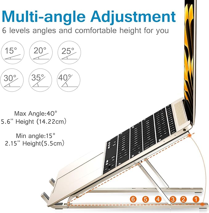 ivoler Laptop Stand, Laptop Holder Riser Computer Tablet Stand, 6 Angles Adjustable Aluminum Ergonomic Foldable Portable Desktop Holder Compatible with MacBook,iPad, HP, Dell10 - 15.6” Starlight | Stands - TrueDesk