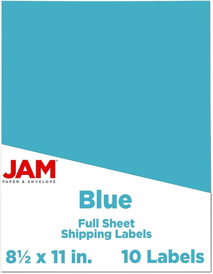 JAM PAPER Full Sheet Shipping Labels - Printable Sticker Paper - 8 1/2 x 11 - Blue - 10 Full Pages/Pack | Laser Inkjet Printer Labels - TrueDesk