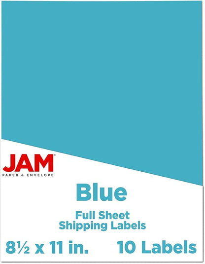 JAM PAPER Full Sheet Shipping Labels - Printable Sticker Paper - 8 1/2 x 11 - Blue - 10 Full Pages/Pack | Laser Inkjet Printer Labels - TrueDesk