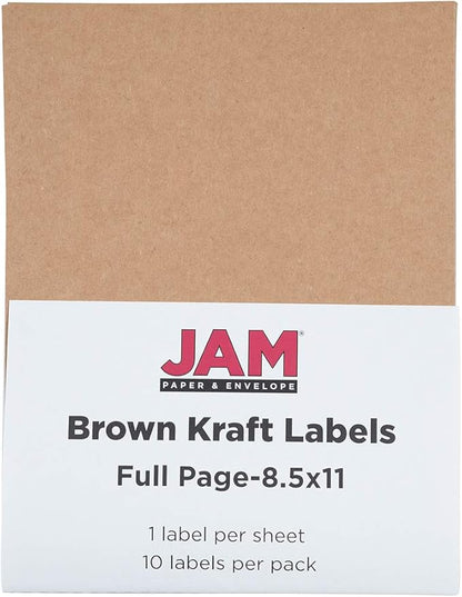 JAM PAPER Full Sheet Shipping Labels - Printable Sticker Paper - 8 1/2 x 11 - Brown Kraft - 10 Full Pages/Pack | Laser Inkjet Printer Labels - TrueDesk