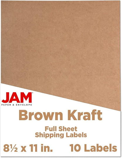 JAM PAPER Full Sheet Shipping Labels - Printable Sticker Paper - 8 1/2 x 11 - Brown Kraft - 10 Full Pages/Pack | Laser Inkjet Printer Labels - TrueDesk