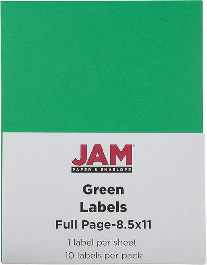 JAM PAPER Full Sheet Shipping Labels - Printable Sticker Paper - 8 1/2 x 11 - Green - 10 Full Pages/Pack | Address Labels - TrueDesk