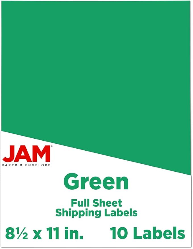 JAM PAPER Full Sheet Shipping Labels - Printable Sticker Paper - 8 1/2 x 11 - Green - 10 Full Pages/Pack | Address Labels - TrueDesk