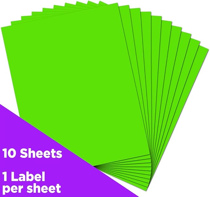 JAM PAPER Full Sheet Shipping Labels - Printable Sticker Paper - 8 1/2 x 11 - Neon Green - 10 Full Pages/Pack | Address Labels - TrueDesk