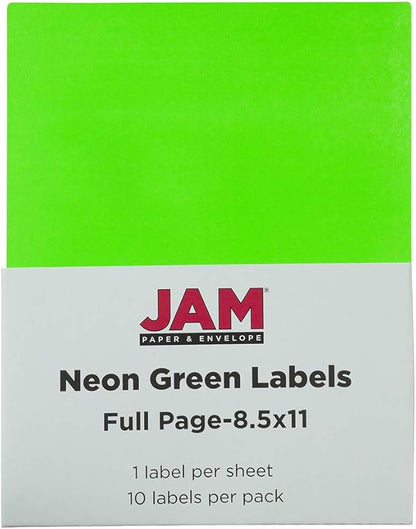 JAM PAPER Full Sheet Shipping Labels - Printable Sticker Paper - 8 1/2 x 11 - Neon Green - 10 Full Pages/Pack | Address Labels - TrueDesk