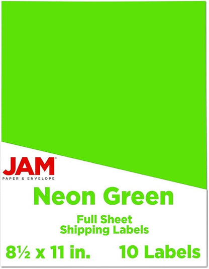 JAM PAPER Full Sheet Shipping Labels - Printable Sticker Paper - 8 1/2 x 11 - Neon Green - 10 Full Pages/Pack | Address Labels - TrueDesk