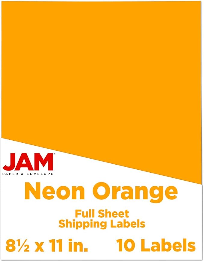 JAM PAPER Full Sheet Shipping Labels - Printable Sticker Paper - 8 1/2 x 11 - Neon Orange - 10 Full Pages/Pack | Laser Inkjet Printer Labels - TrueDesk