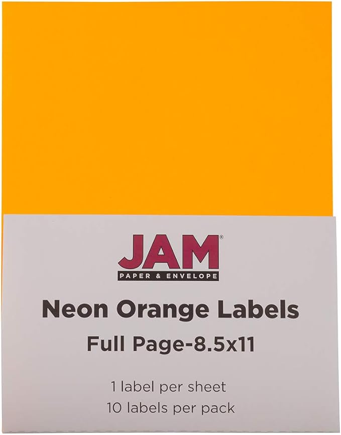 JAM PAPER Full Sheet Shipping Labels - Printable Sticker Paper - 8 1/2 x 11 - Neon Orange - 10 Full Pages/Pack | Laser Inkjet Printer Labels - TrueDesk