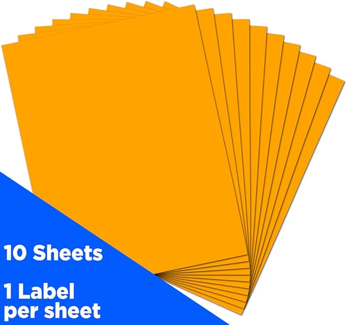 JAM PAPER Full Sheet Shipping Labels - Printable Sticker Paper - 8 1/2 x 11 - Neon Orange - 10 Full Pages/Pack | Laser Inkjet Printer Labels - TrueDesk