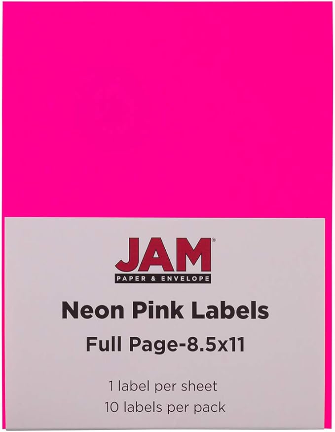 JAM PAPER Full Sheet Shipping Labels - Printable Sticker Paper - 8 1/2 x 11 - Neon Pink - 10 Full Pages/Pack | Laser Inkjet Printer Labels - TrueDesk