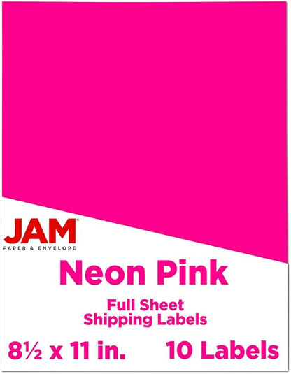 JAM PAPER Full Sheet Shipping Labels - Printable Sticker Paper - 8 1/2 x 11 - Neon Pink - 10 Full Pages/Pack | Laser Inkjet Printer Labels - TrueDesk