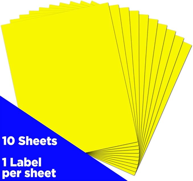 JAM PAPER Full Sheet Shipping Labels - Printable Sticker Paper - 8 1/2 x 11 - Neon Yellow - 10 Full Pages/Pack | Laser Inkjet Printer Labels - TrueDesk