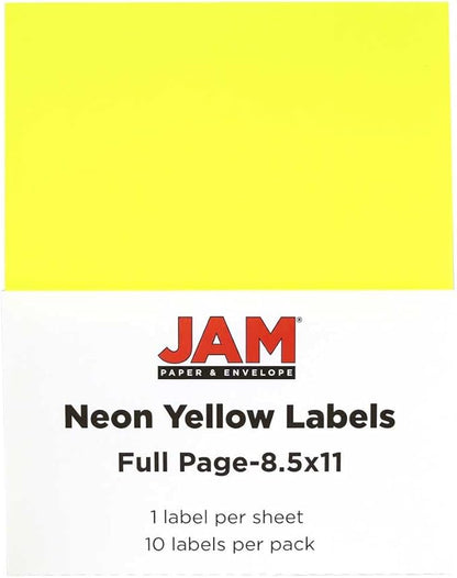 JAM PAPER Full Sheet Shipping Labels - Printable Sticker Paper - 8 1/2 x 11 - Neon Yellow - 10 Full Pages/Pack | Laser Inkjet Printer Labels - TrueDesk