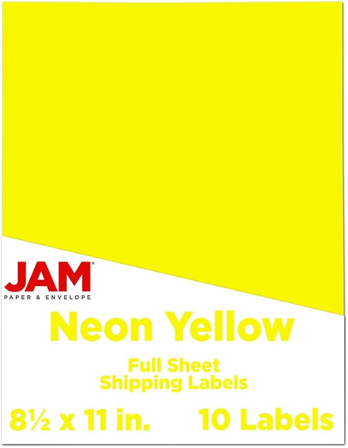 JAM PAPER Full Sheet Shipping Labels - Printable Sticker Paper - 8 1/2 x 11 - Neon Yellow - 10 Full Pages/Pack | Laser Inkjet Printer Labels - TrueDesk