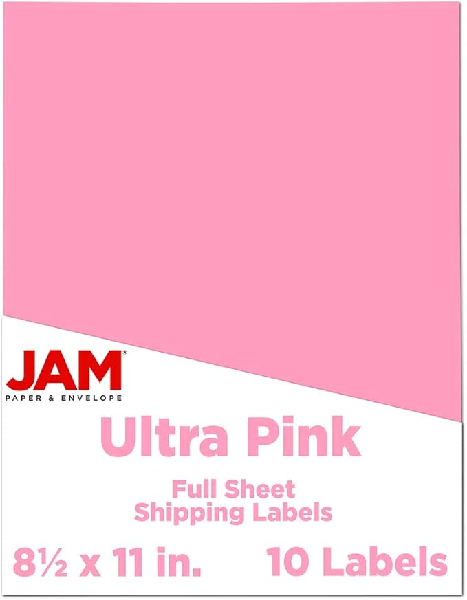 JAM PAPER Full Sheet Shipping Labels - Printable Sticker Paper - 8 1/2 x 11 - Ultra Pink - 10 Full Pages/Pack | Laser Inkjet Printer Labels - TrueDesk
