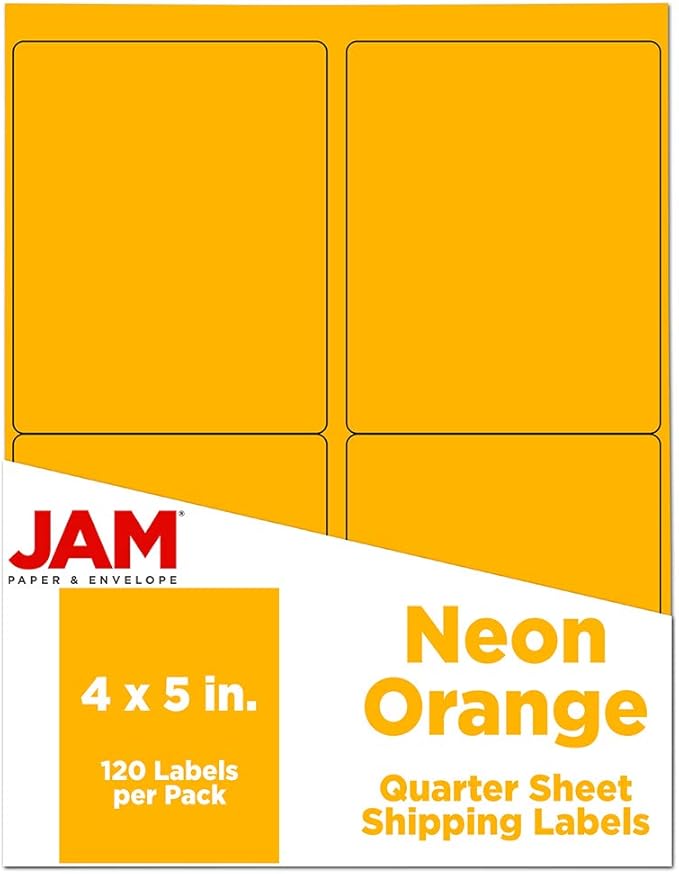 JAM Paper Mailing Address Labels - Extra Large - 4" x 5" - Neon Fluorescent Orange - 120/pack | Address Labels - TrueDesk