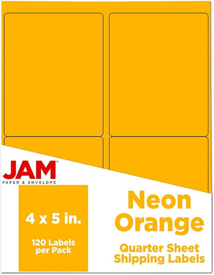 JAM Paper Mailing Address Labels - Extra Large - 4" x 5" - Neon Fluorescent Orange - 120/pack | Address Labels - TrueDesk