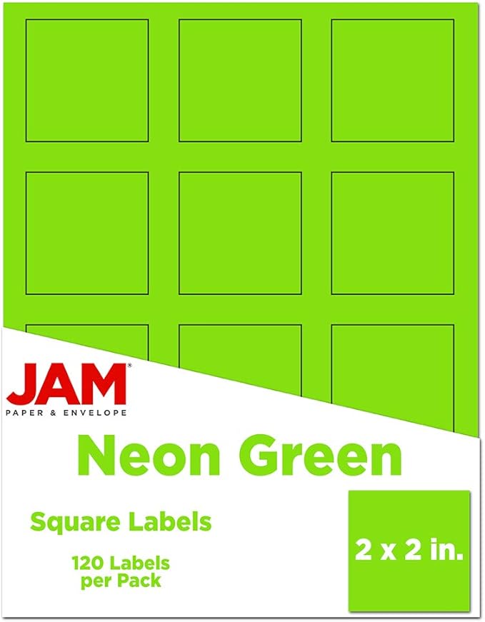 JAM PAPER Product & Container Labels - Square - 2 x 2 - Neon Green - 120/Pack | Address Labels - TrueDesk