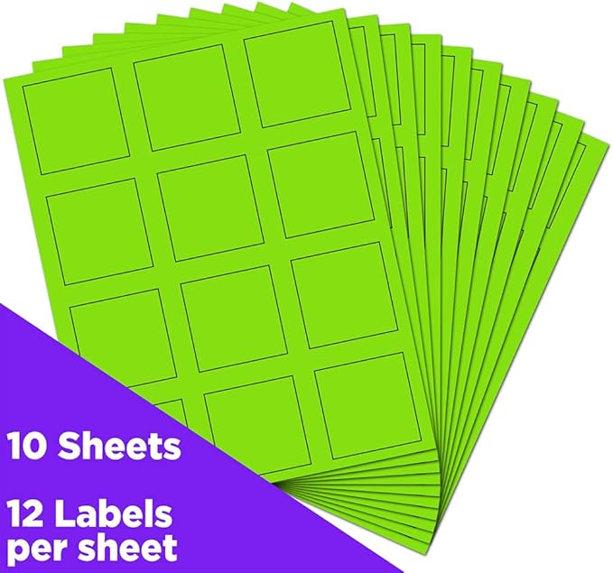 JAM PAPER Product & Container Labels - Square - 2 x 2 - Neon Green - 120/Pack | Address Labels - TrueDesk