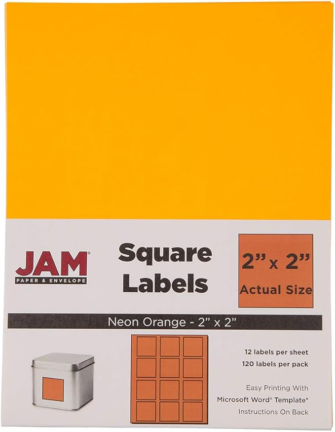 JAM PAPER Product & Container Labels - Square - 2 x 2 - Neon Orange - 120/Pack | Address Labels - TrueDesk