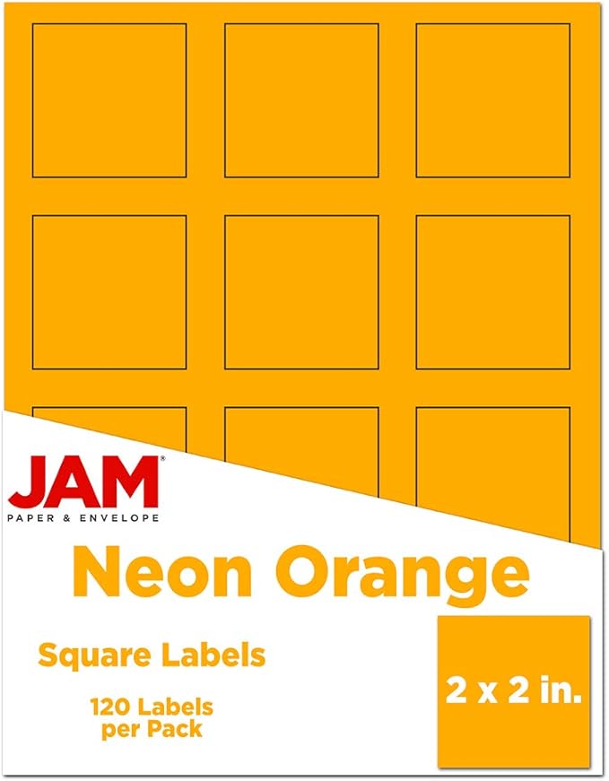 JAM PAPER Product & Container Labels - Square - 2 x 2 - Neon Orange - 120/Pack | Address Labels - TrueDesk