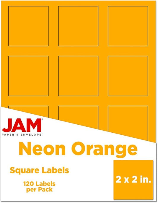 JAM PAPER Product & Container Labels - Square - 2 x 2 - Neon Orange - 120/Pack | Address Labels - TrueDesk