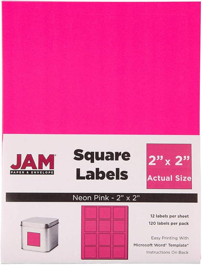 JAM PAPER Product & Container Labels - Square - 2 x 2 - Neon Pink - 120/Pack | Address Labels - TrueDesk