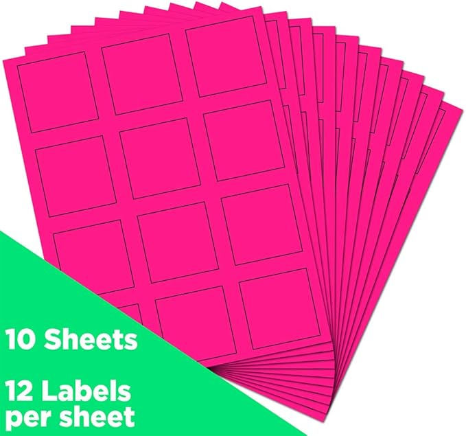 JAM PAPER Product & Container Labels - Square - 2 x 2 - Neon Pink - 120/Pack | Address Labels - TrueDesk