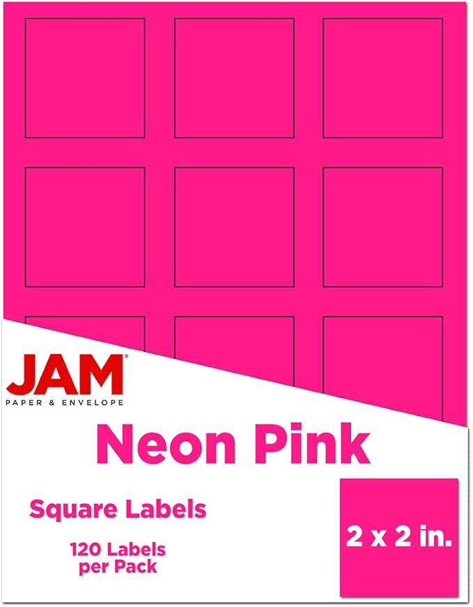 JAM PAPER Product & Container Labels - Square - 2 x 2 - Neon Pink - 120/Pack | Address Labels - TrueDesk