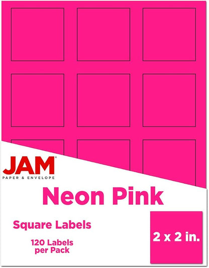 JAM PAPER Product & Container Labels - Square - 2 x 2 - Neon Pink - 120/Pack | Address Labels - TrueDesk