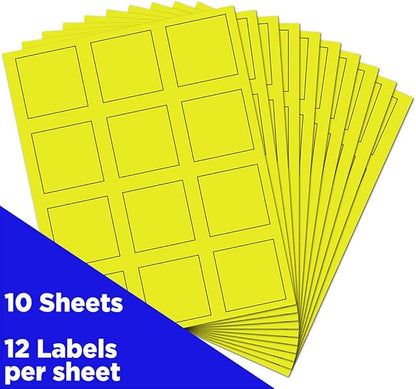 JAM PAPER Product & Container Labels - Square - 2 x 2 - Neon Yellow - 120/Pack | Address Labels - TrueDesk