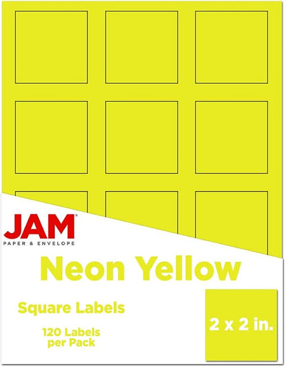 JAM PAPER Product & Container Labels - Square - 2 x 2 - Neon Yellow - 120/Pack | Address Labels - TrueDesk
