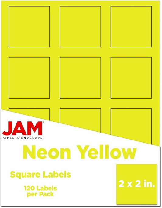 JAM PAPER Product & Container Labels - Square - 2 x 2 - Neon Yellow - 120/Pack | Address Labels - TrueDesk