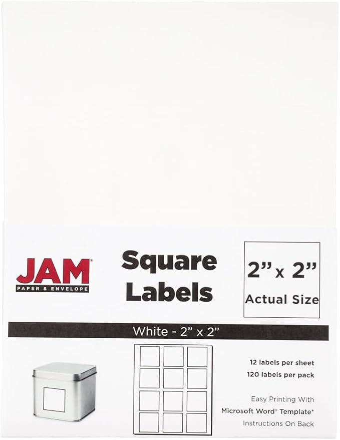 JAM PAPER Product & Container Labels - Square - 2 x 2 - White - 120/Pack | Address Labels - TrueDesk